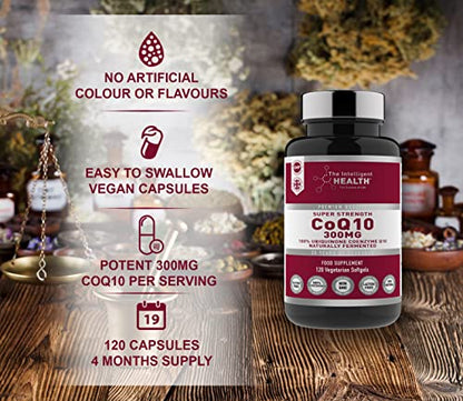 Ubiquinone Coenzyme Q10 300mg Softgel Capsules, 120 Super Strength Vegan Friendly