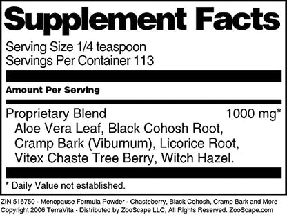 Menopause Formula Powder - Chasteberry, Black Cohosh, Cramp Bark and More