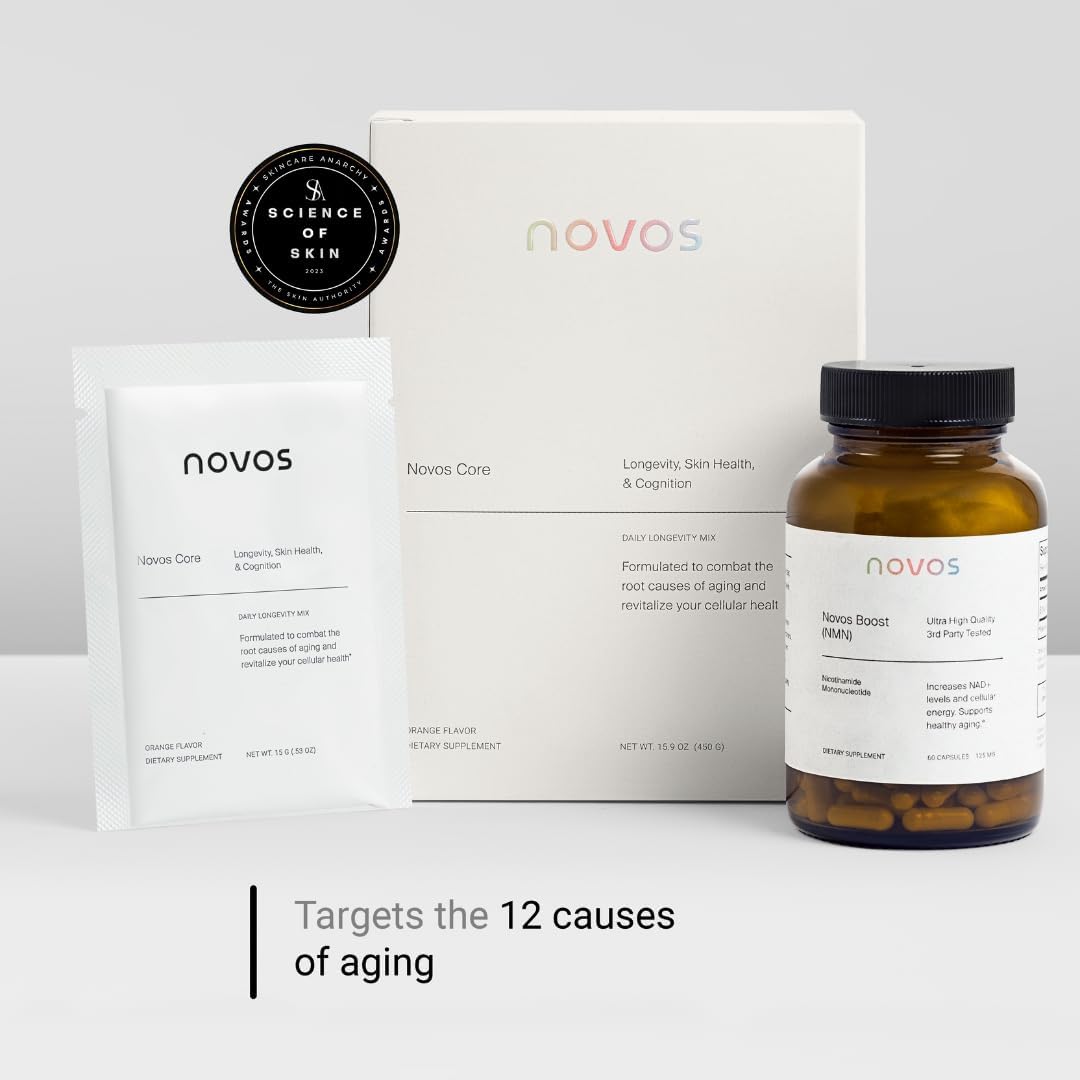 Novos Core Orange + Vital Chews + Boost NMN – Advanced Longevity System - Drink Mix, Chews & Capsules for Cellular Energy, Organ Health & DNA Support