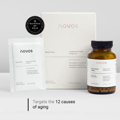 Novos Core Orange + Vital Chews + Boost NMN – Advanced Longevity System - Drink Mix, Chews & Capsules for Cellular Energy, Organ Health & DNA Support