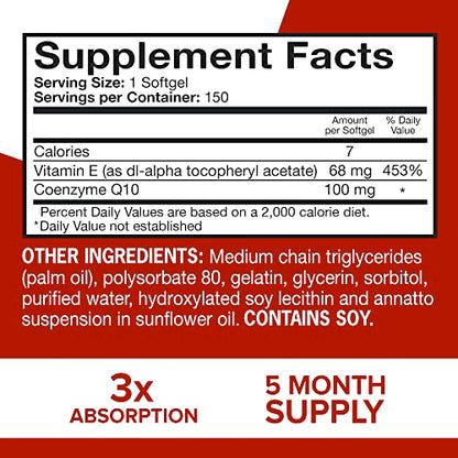Qunol Ultra CoQ10 100mg Softgels- 3X Better Absorption Coenzyme Q10 Supplements