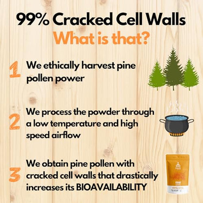 HYBRID HERBS - PINE POLLEN - 99% Cracked Cell Wall Powder - Highly Bioavailable