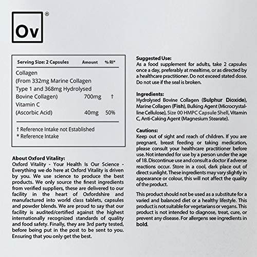 Collagen and Vitamin C Capsules - High Strength and Quality - Oxford Vitality (365)