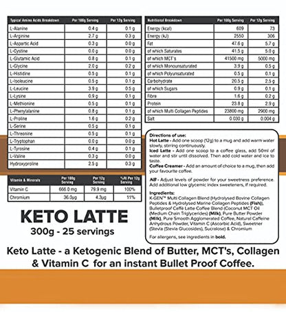 Instant Bulletproof Keto Coffee Creamer UK Made Collagen Latte - Butter Powder, Coconut MCTs & Vitamin C