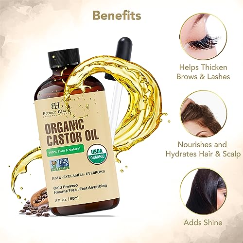 Botanic Hearth Castor Oil - USDA Certified Organic - 100% Pure & Hexane Free - Cold Pressed - Growth