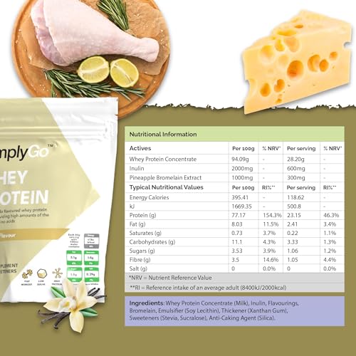 SimplyGo Whey Protein Powder - 900g - Simply Add 30g to Water, Juice or Shakes