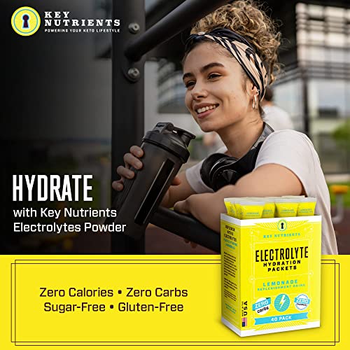 KEY NUTRIENTS Multivitamin Electrolytes Powder Packets - Refreshing Lemonade 40 Pack Hydration Packets - Travel Hydration Powder - No Sugar, No Calories, Gluten Free - Made in USA