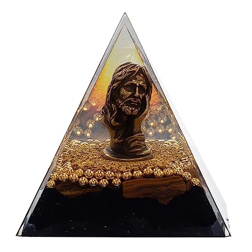 FENGSHUI-CAISHEN Mini Jesus Figurine in Healing Crystal Orgone Pyramid - Obsidian Tiger's Eye
