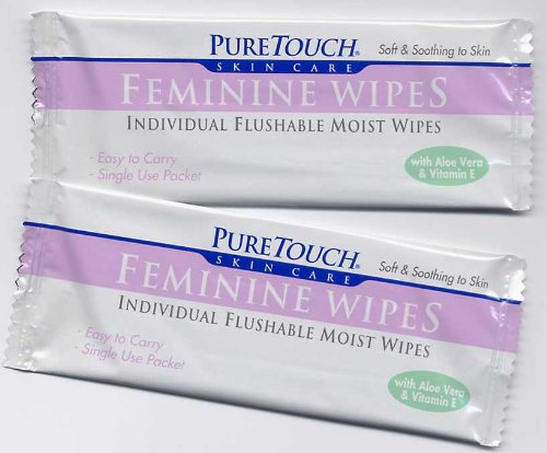 PureTouch Feminine Towelettes Individual Flushable Moist Wipes 144 Single-Use-Packets