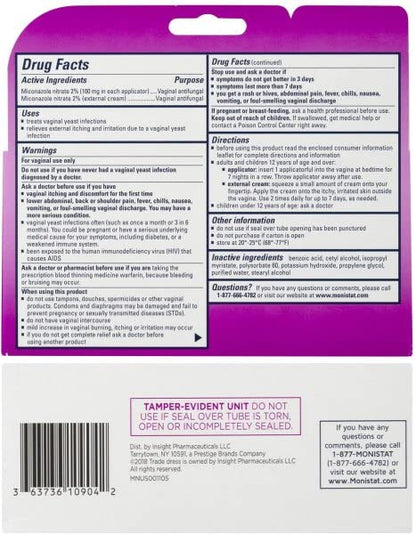 Monistat 7-Day Yeast Infection Treatment - Cream + External Itch Relief Cream - Pack of 2