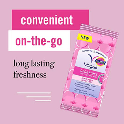 Vagisil Odor Block Multipack for Women, Daily Intimate wash, 20 Feminine Wipes, and Dry Wash