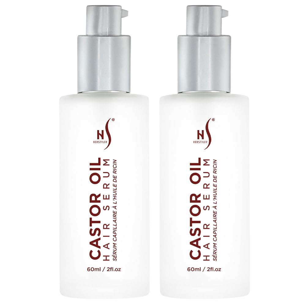 HerStyler Castor Oil Hair Serum for Hair Growth - Hair Shine Serum with Vitamin E - Hair Growth Serum - Hair Serum Heat Protectant - Vitamin E for Silky Hair - 2 Fl Oz (2 Pack)
