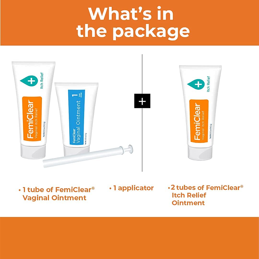 FemiClear 1-Day Yeast Infection Treatment & Vaginal Itch Relief Ointment - Fast Relief Bundle (Pack of 2)