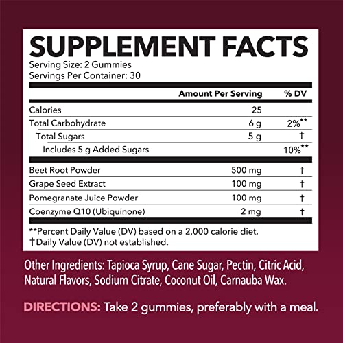 Beet Root Gummies with COQ10 Energy Supplement - Nitric Oxide Supplement for Healthy