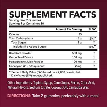 Beet Root Gummies with COQ10 Energy Supplement - Nitric Oxide Supplement for Healthy
