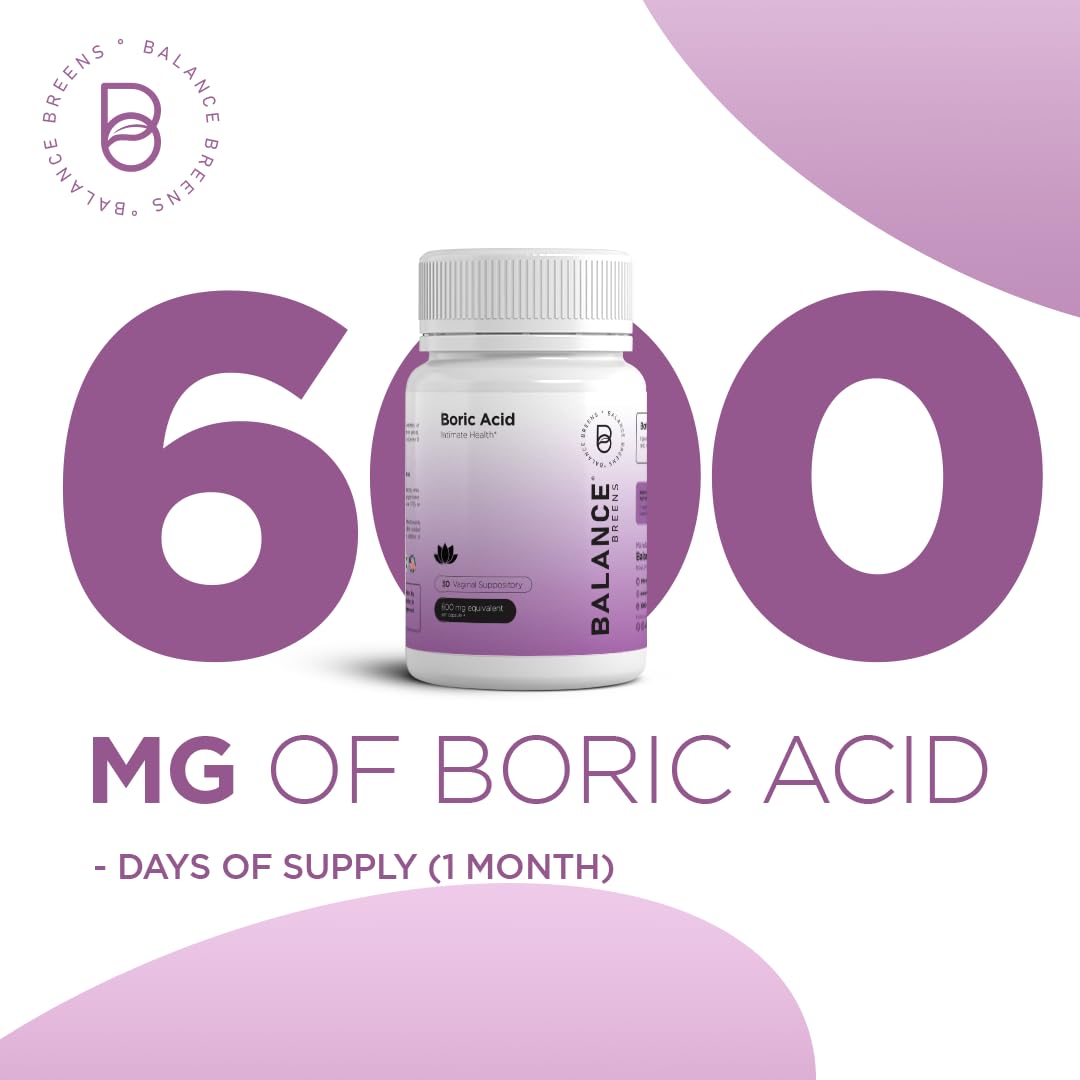 Boric Acid Suppositories for Women 600 mg - 30 Vaginal Use Capsules - ph Balance Pills, Odor Control