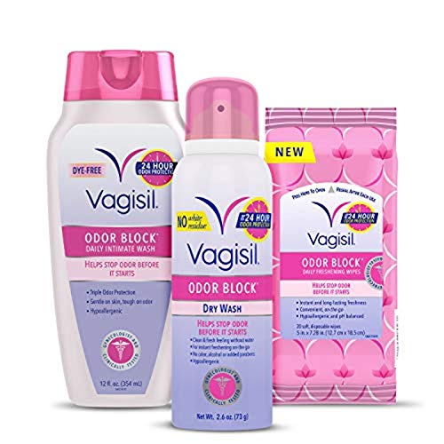 Vagisil Odor Block Multipack for Women, Daily Intimate wash, 20 Feminine Wipes, and Dry Wash