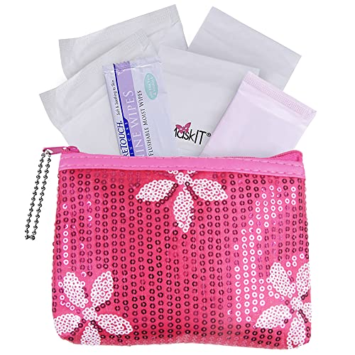 First Period Kit To-go! - Organic Biodegradable Tween Pads & Liner - Period Bags for Teen Girls