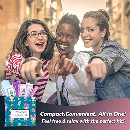 3 x Menstrual All-in-One Kits - Assorted Colors - Convenience on The Go - Single Period Kit Packs