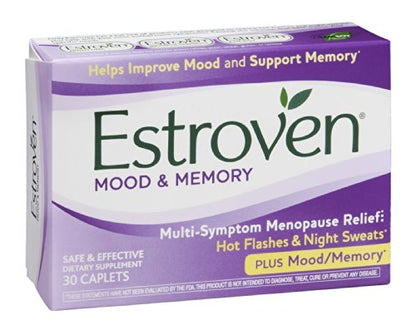 Estroven Plus Mood & Memory Caplets for Menopause, 30-Count Boxes (Pack of 2)