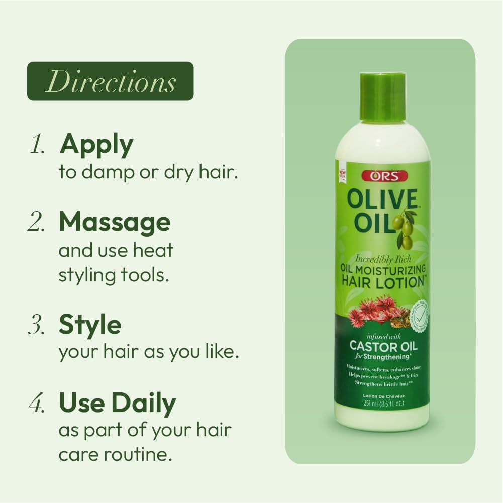 ORS Olive Oil Incredibly Rich Moisturizing Hair Lotion with Castor Oil 8.5 Ounces (Pack of 3)