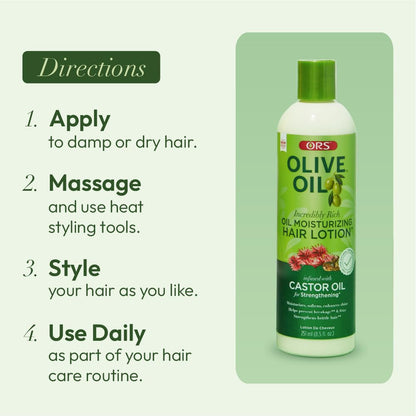 ORS Olive Oil Incredibly Rich Moisturizing Hair Lotion with Castor Oil 8.5 Ounces (Pack of 3)
