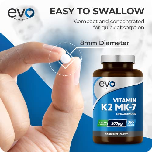 EVO NUTRITION Vitamin K2 MK-7 200mcg - 365 Vegetarian and Vegan Tablets