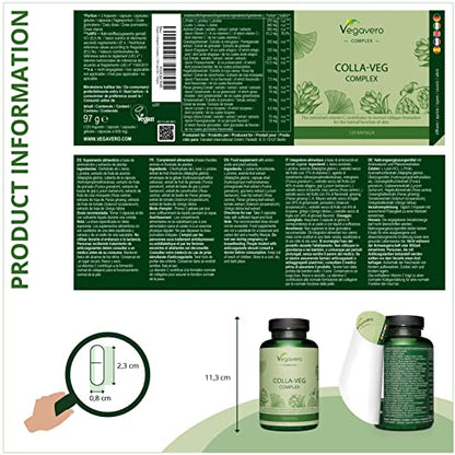 Vegavero Vegan Collagen Supplement - 2000mg - Complex with L-Lysine, L-Proline, Vitamin C (Acerola) & Superfoods Extracts - NO Additives, Lab-Tested - 120 Capsules