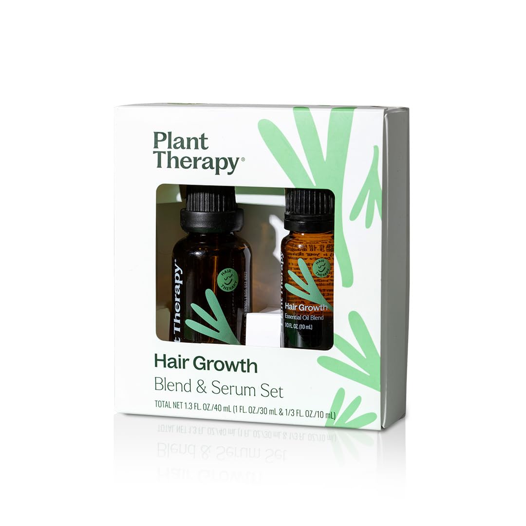 Plant Therapy Hair Therapy Blend & Serum Set - Strengthen, Repair and Grow Shiny Healthy Hair, 1 oz Serum & 10 mL Essential Oil Blend