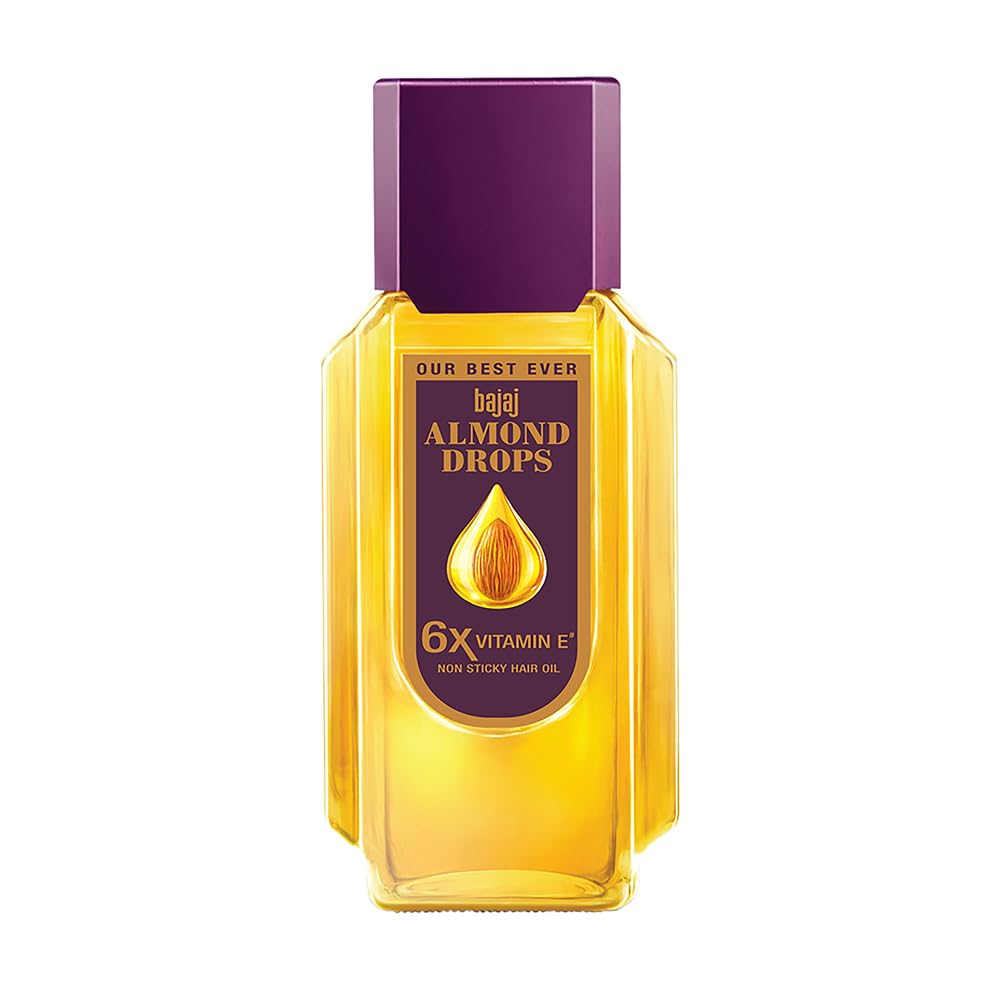 Bajaj Almond Drops Hair Oil, Almond Oil Enriched with 6X Vitamin E, Light and Non-Sticky, Hair Fall Control - 6.76 fl.oz (200ml)