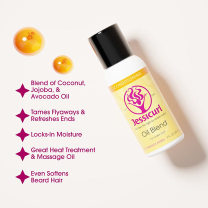 Jessicurl, Oil Blend, No Fragrance Added, 2 Fl oz. Hair Oil for Curly Hair and Frizz Control, Dry Hair Treatment, adds Softness and Shine, with Avocado, Jojoba and Coconut Oil