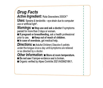 OLLOIS Ruta Graveolens 200ck Organic, Lactose-Free, Kosher Homeopathic Medicine, 80 Pellets