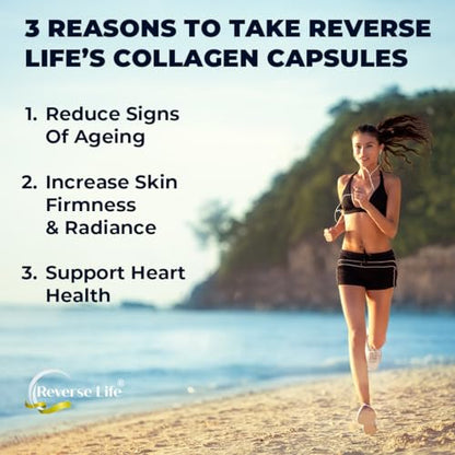 Reverse Life Marine Collagen Capsules 1200mg - with Hyaluronic Acid & Vitamin C + Q10