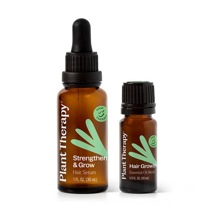 Plant Therapy Hair Therapy Blend & Serum Set - Strengthen, Repair and Grow Shiny Healthy Hair, 1 oz Serum & 10 mL Essential Oil Blend