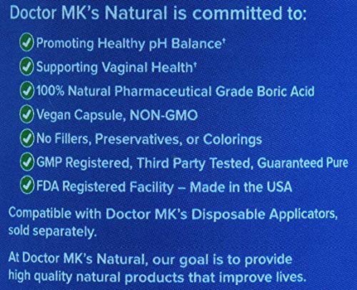 doctor MK's NATURAL Boric Acid Suppositories (600mg) for Healthy Feminine pH Support