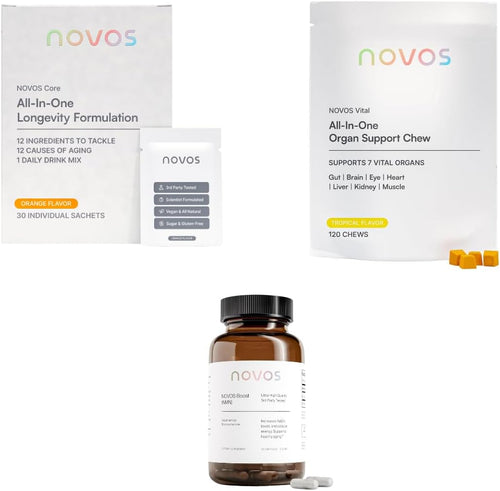 Novos Core Orange + Vital Chews + Boost NMN – Advanced Longevity System - Drink Mix, Chews & Capsules for Cellular Energy, Organ Health & DNA Support