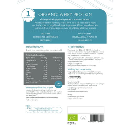 The Organic Protein Co. - Pure Unflavoured Organic Whey Protein Powder - SOYA & Gluten Free w