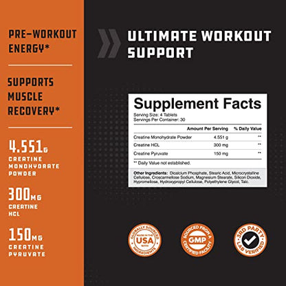 High Strength Tri Phase Creatine Pills - Muscle Mass Gainer and Muscle Recovery Creatine