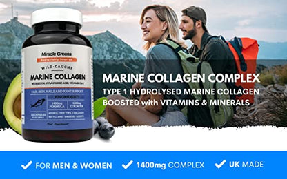 Marine Collagen 1400mg - 120 Capsules with Biotin, Hyaluronic Acid, Vitamin C, E, B2, Zinc, Copper & Iodine
