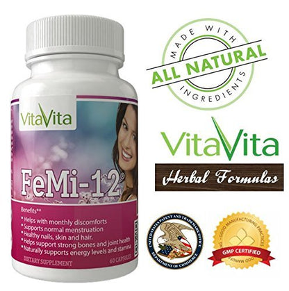 FeMi-12, Helps Alleviate Women's Monthly Period Discomforts & Supports Normal Menstruation (60 Capsules)