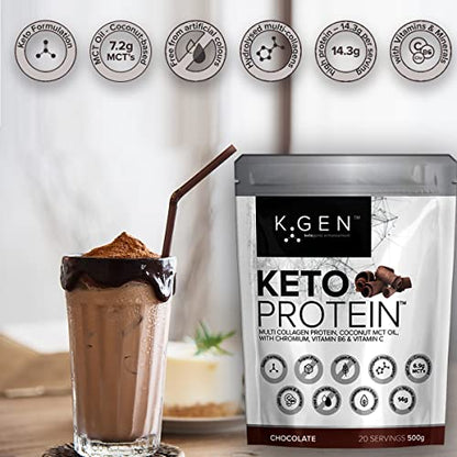 K-GEN Keto Collagen Protein Powder Natural Multi Collagen Chocolate Blend, Coconut MCT Vitamin C+B6