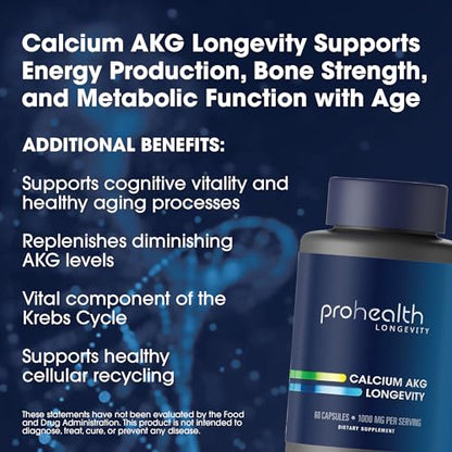 ProHealth Calcium AKG Longevity (Alpha Ketoglutarate) (1,000 mg per 2 Capsule Serving