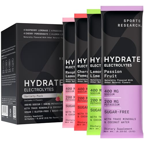 Sports Research Hydrate Electrolytes Powder Packets - Sugar-Free & Naturally Flavored 