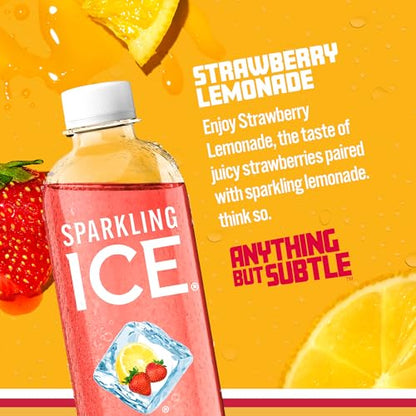 Sparkling Ice, Strawberry Lemonade Sparkling Water, Zero Sugar Flavored Water