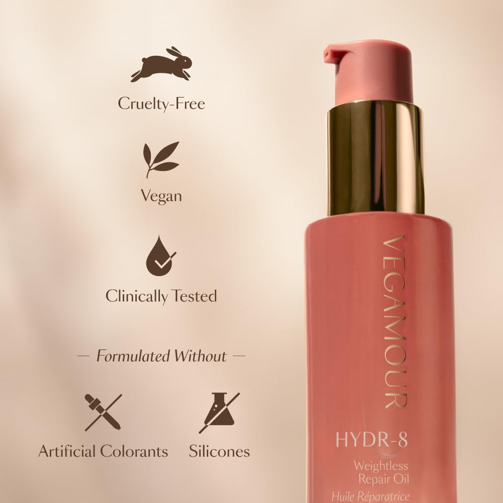 VEGAMOUR HYDR-8 Weightless Repair Oil - Strengthens, Smooths and Adds Shine with Marula Oil and Vitamin C - For All Hair Types - Formulated Without Silicones, Vegan and Cruelty-Free (1.7 Fl Oz)