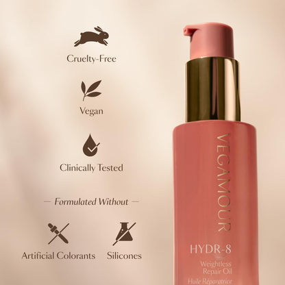 VEGAMOUR HYDR-8 Weightless Repair Oil - Strengthens, Smooths and Adds Shine with Marula Oil and Vitamin C - For All Hair Types - Formulated Without Silicones, Vegan and Cruelty-Free (1.7 Fl Oz)