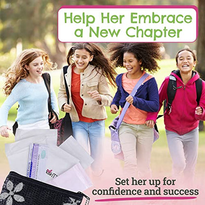 First Period Kit To-go! - Organic Biodegradable Tween Pads & Liner - Period Bags for Teen Girls