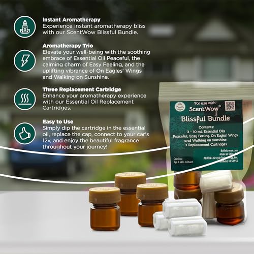 ScentWow Aromatherapy Car Diffuser Refill Essential Oil Bundle with Three Refill Pads and 10ml Bottles