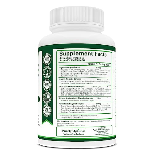 Purely Optimal Premium Digestive Enzymes Plus Prebiotics & Probiotics - for Better Digestio