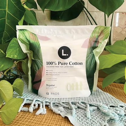 L. Pure Cotton Topsheet Pads for Women, Regular Absorbency, Ultra Thin Pads with Wings